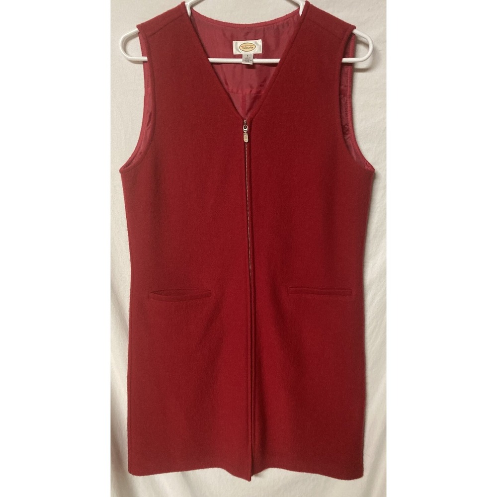 Talbots Women's Red V-Neck Long Vest/Dress Complete Zip Size 6 Pure Wool Warm